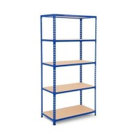 (obrázek pro) Kovový regál Rapid 2, 198 x 91,5 x 45,5 cm, 340 kg/police, 5 dřevotřískových polic, modrý