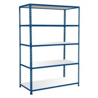 (obrázek pro) Kovový regál Rapid 2, 198 x 122 x 36,5 cm, 200 kg/police, 5 laminovaných polic, modrý