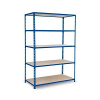 (obrázek pro) Kovový regál Rapid 2, 198 x 122 x 30,5 cm, 200 kg/police, 5 dřevotřískových polic, modrý
