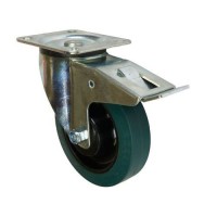 (obrázek pro) Gumové transportní kolo s přírubou, průměr 160 mm, otočné s brzdou, valivé ložisko