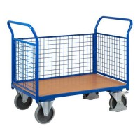 (obrázek pro) Plošinový vozík se dvěma madly s mřížovou výplní a boční stěnou, do 500 kg, 101,5 x 119 x 70 cm, modrý
