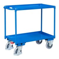 (obrázek pro) Policový vozík s madlem, do 400 kg, 2 police s vyvýšenými hranami, 91 x 98,5 x 50 cm, modrý