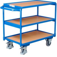 (obrázek pro) Policový vozík s madlem, do 250 kg, 3 police, 85 x 102,5 x 52,5 cm, modrý