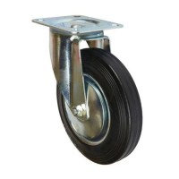 (obrázek pro) Gumové transportní kolo s přírubou, průměr 200 mm, otočné, valivé ložisko