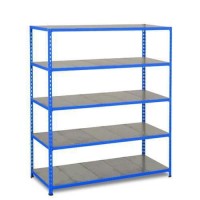 (obrázek pro) Kovový regál Rapid 2, 198 x 152,5 x 36,5 cm, 110 kg/police, 5 ocelových panelů, modrý