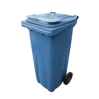 (obrázek pro) Plastová venkovní popelnice na tříděný odpad, objem 120 l, modrá