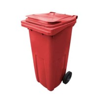 (obrázek pro) Plastová venkovní popelnice na tříděný odpad, objem 120 l, červená