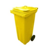 (obrázek pro) Plastová venkovní popelnice na tříděný odpad, objem 120 l, žlutá