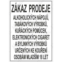 (obrázek pro) Zákaz prodeje alkoholických a tabákových výrobku osobám mladším 18-ti let, samolepka 210 x 297 x 0,1 mm A4