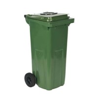 (obrázek pro) Plastová venkovní popelnice na tříděný odpad s otvorem, objem 120 l, zelená