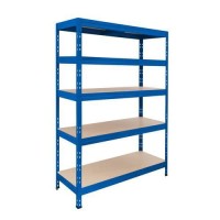 (obrázek pro) Kovový regál Manutan Expert Rapid 3, 180 x 120 x 45 cm, 250 kg/police, 5 dřevovláknitých HDF polic, modrý