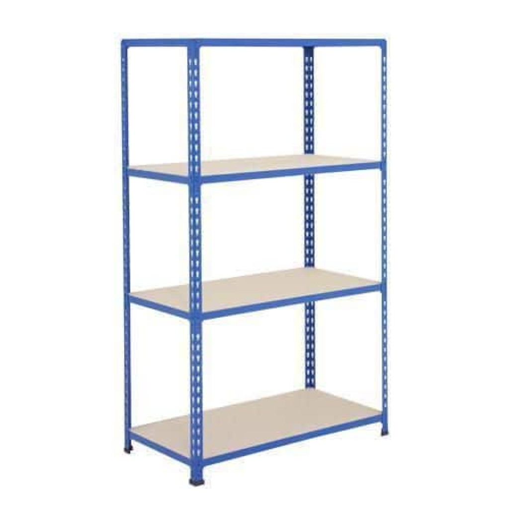 (obrázek pro) Kovový regál Rapid 2, 160 x 91,5 x 30,5 cm, 340 kg/police, 4 dřevotřískové police, modrý
