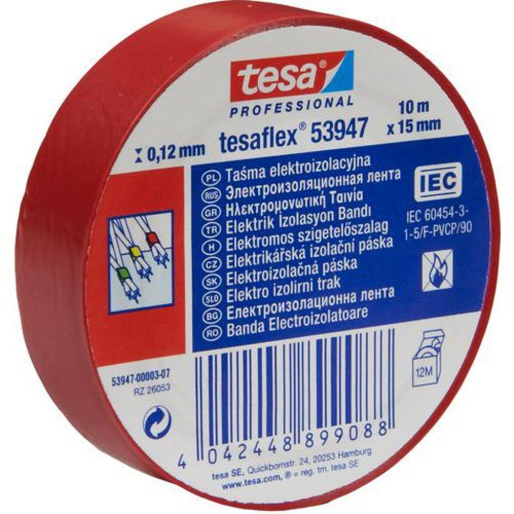 (obrázek pro) Elektroizolační PVC páska Tesa, šířka 15 mm, červená