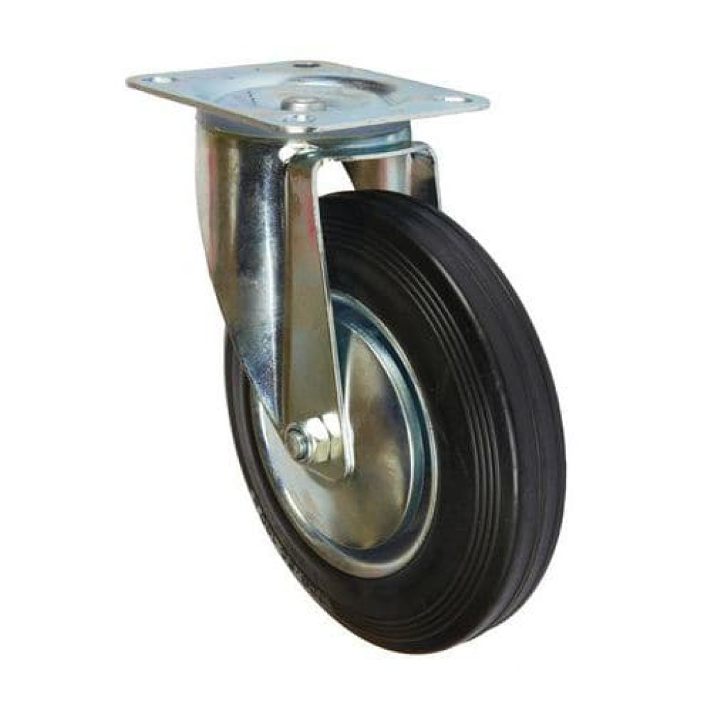(obrázek pro) Gumové transportní kolo s přírubou, průměr 200 mm, otočné, valivé ložisko
