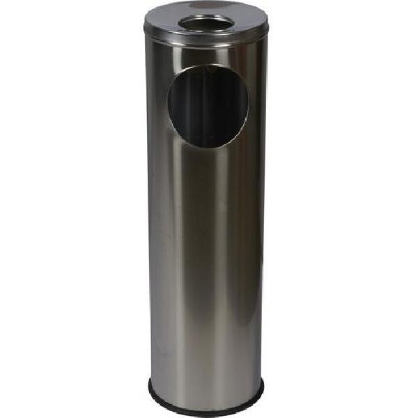 Kovový odpadkový koš Pillar s popelníkem, objem 15 l, matný nerez (MB-1139032)