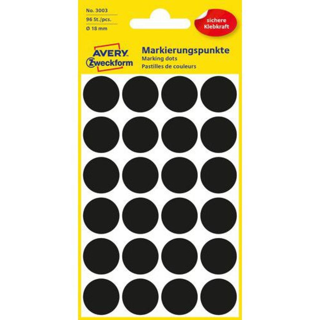 (obrázek pro) Samolepicí kulaté etikety Avery Zweckform, papírové, průměr 18 mm, černé