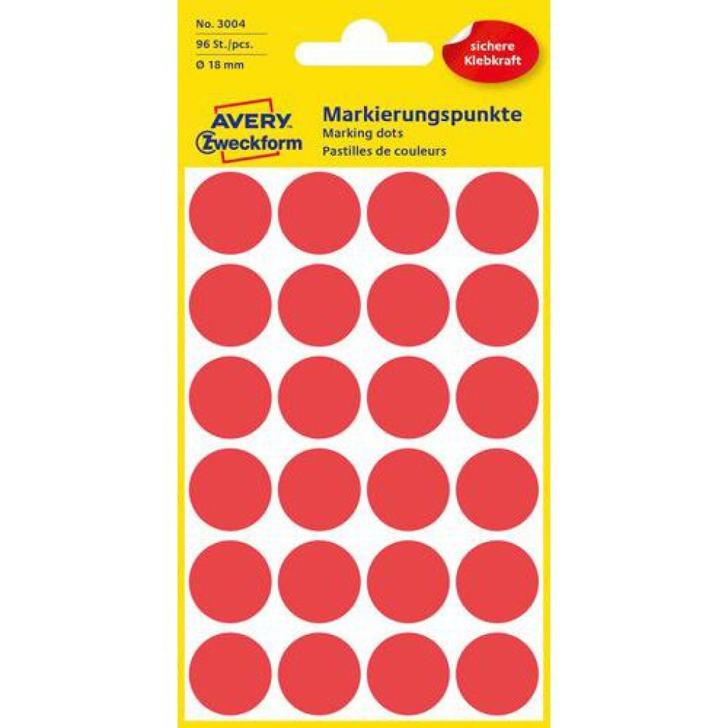 (obrázek pro) Samolepicí kulaté etikety Avery Zweckform, papírové, průměr 18 mm, červené