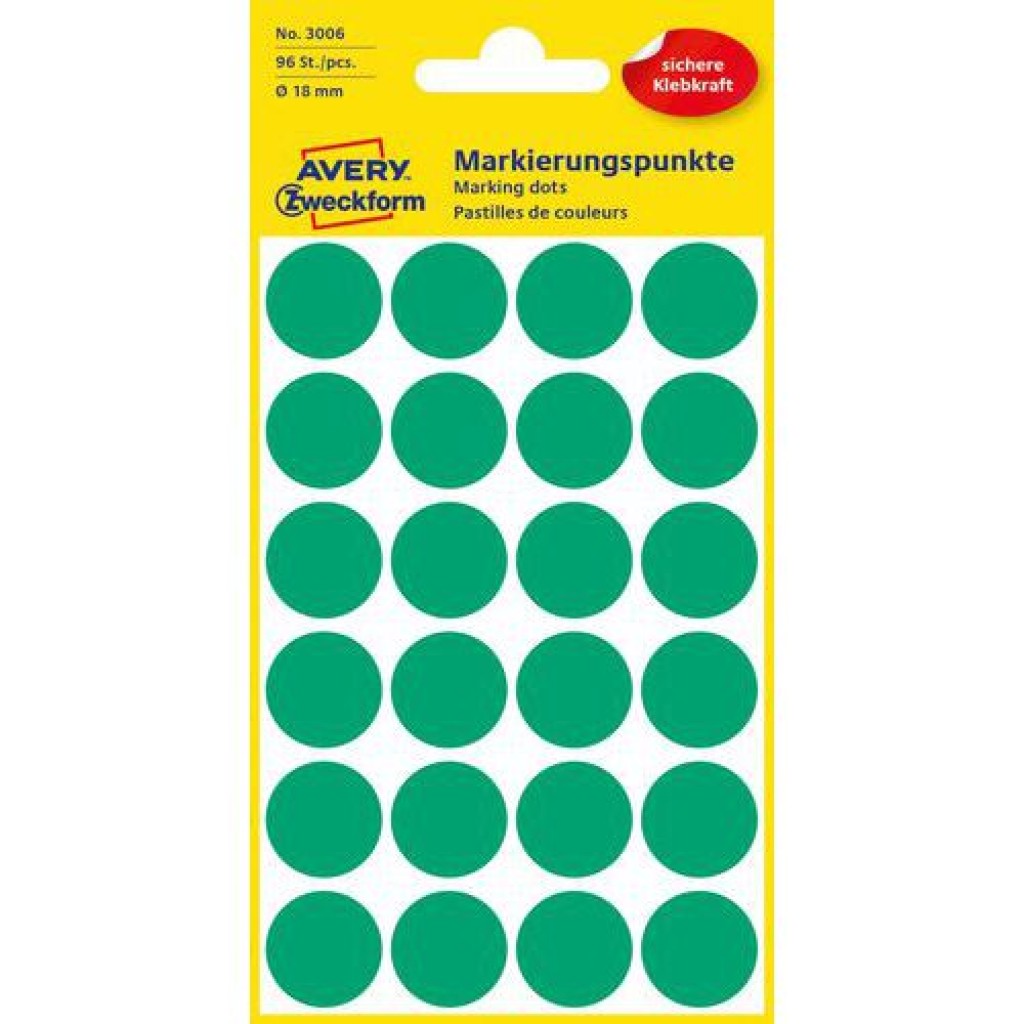 (obrázek pro) Samolepicí kulaté etikety Avery Zweckform, papírové, průměr 18 mm, zelené