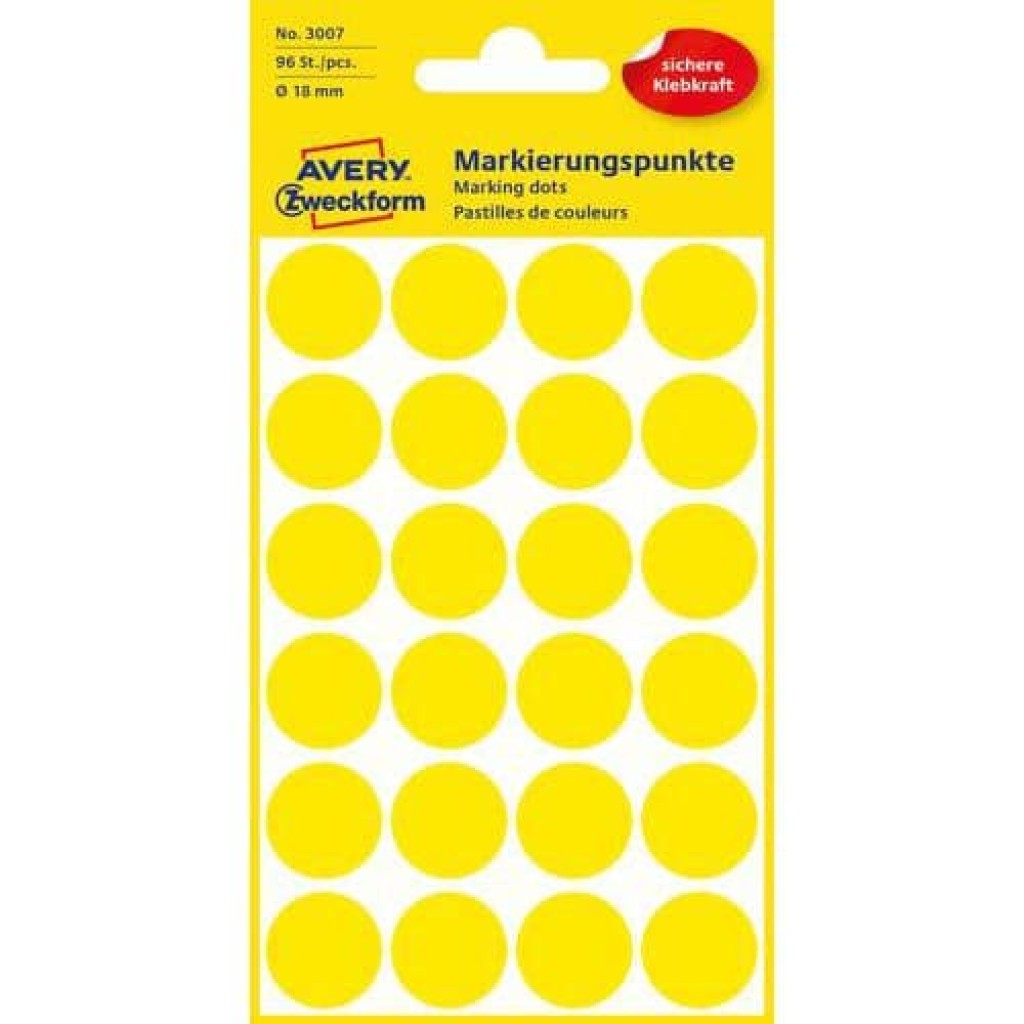 (obrázek pro) Samolepicí kulaté etikety Avery Zweckform, papírové, průměr 18 mm, žluté