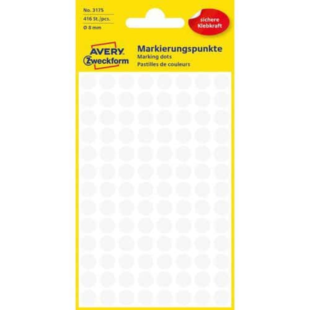 (obrázek pro) Samolepicí kulaté etikety Avery Zweckform, papírové, průměr 8 mm, bílé
