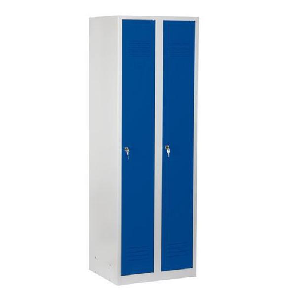 Svařovaná šatní skříň DURO VARIO, šedá/modrá, cylindrický zámek (MB-116601)