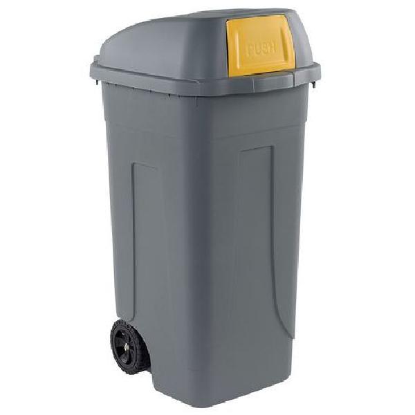 Plastová venkovní popelnice, objem 100 l, šedá/žlutá (MB-1501475)