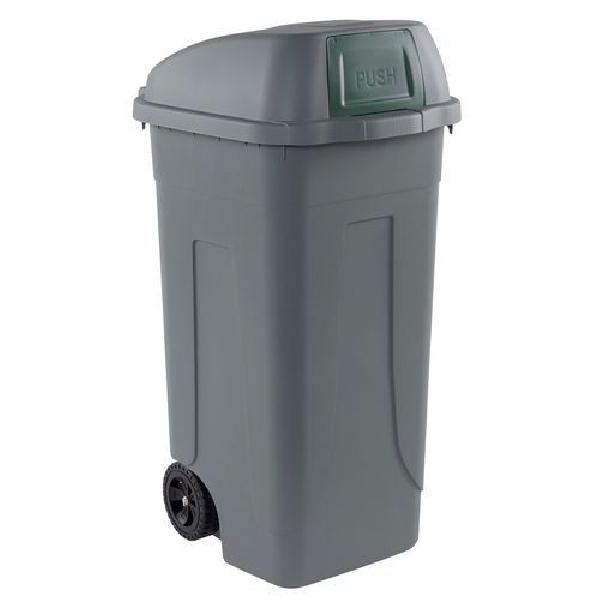 Plastová venkovní popelnice, objem 100 l, šedá/zelená (MB-1501476)