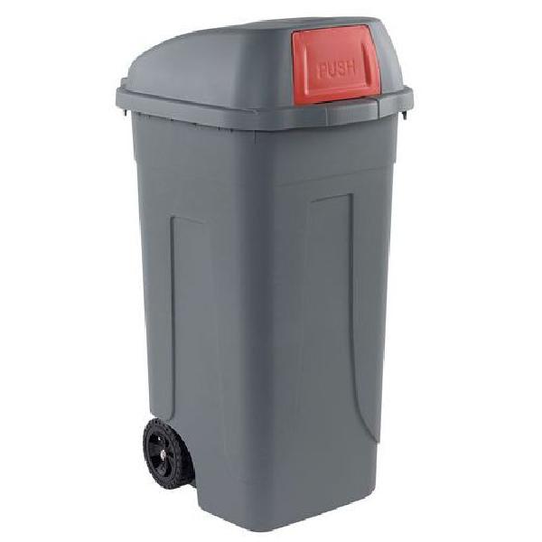 Plastová venkovní popelnice, objem 100 l, šedá/červená (MB-1501477)