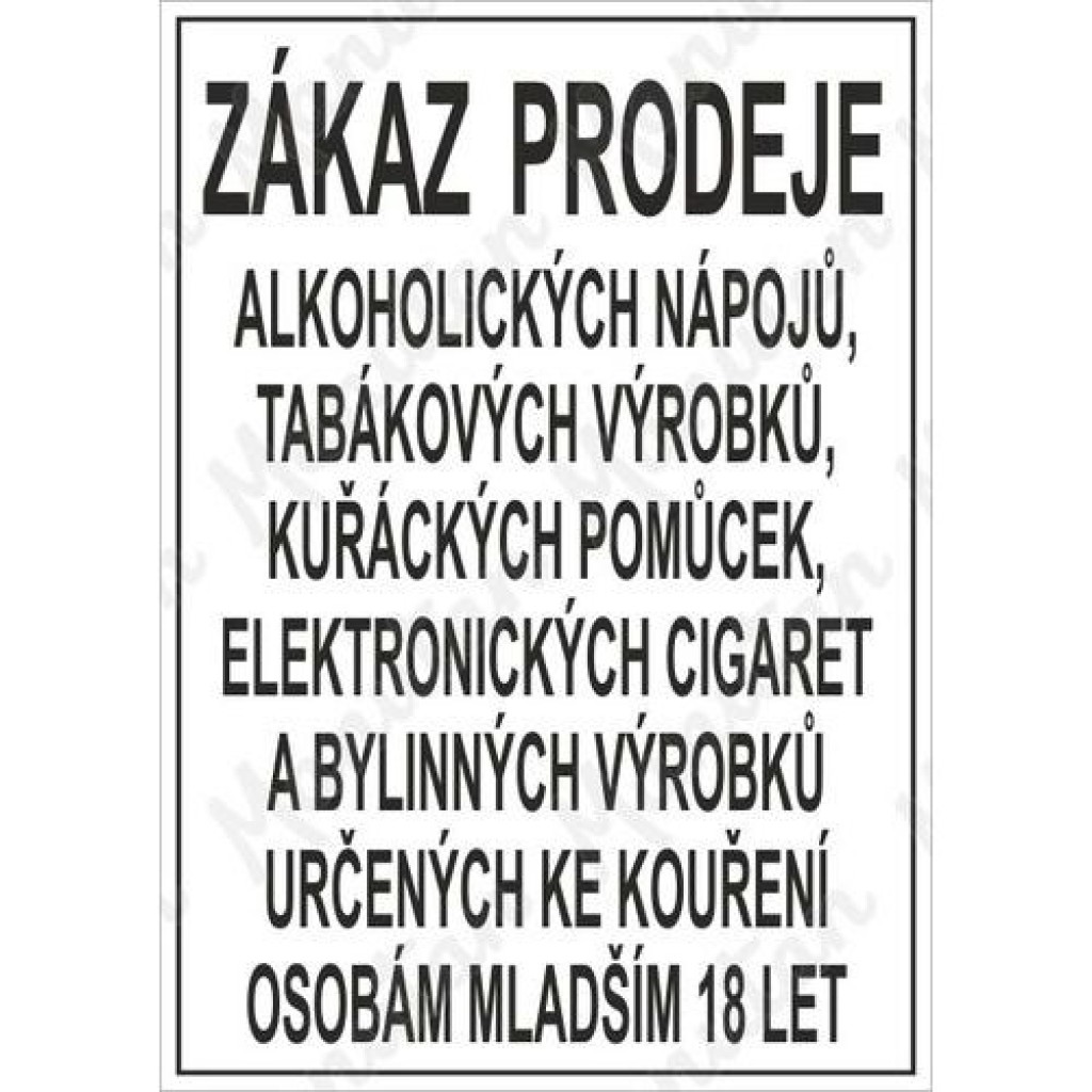 (obrázek pro) Zákaz prodeje alkoholických a tabákových výrobku osobám mladším 18-ti let, samolepka 210 x 297 x 0,1 mm A4