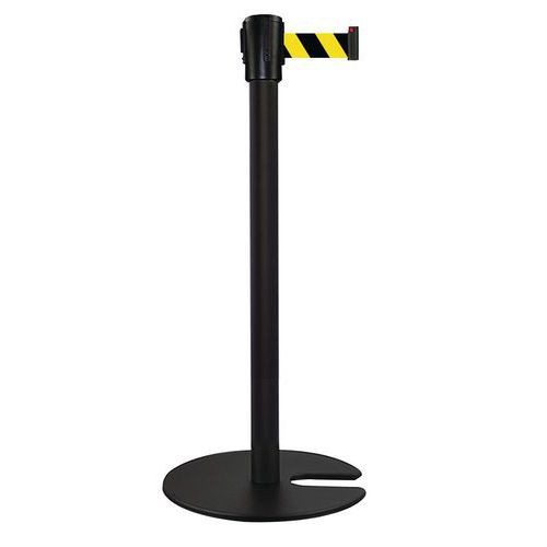 (obrázek pro) Zahrazovací sloupek s pásem Manutan Expert Black One, stohovatelná základna, 5 m, černý/žlutý