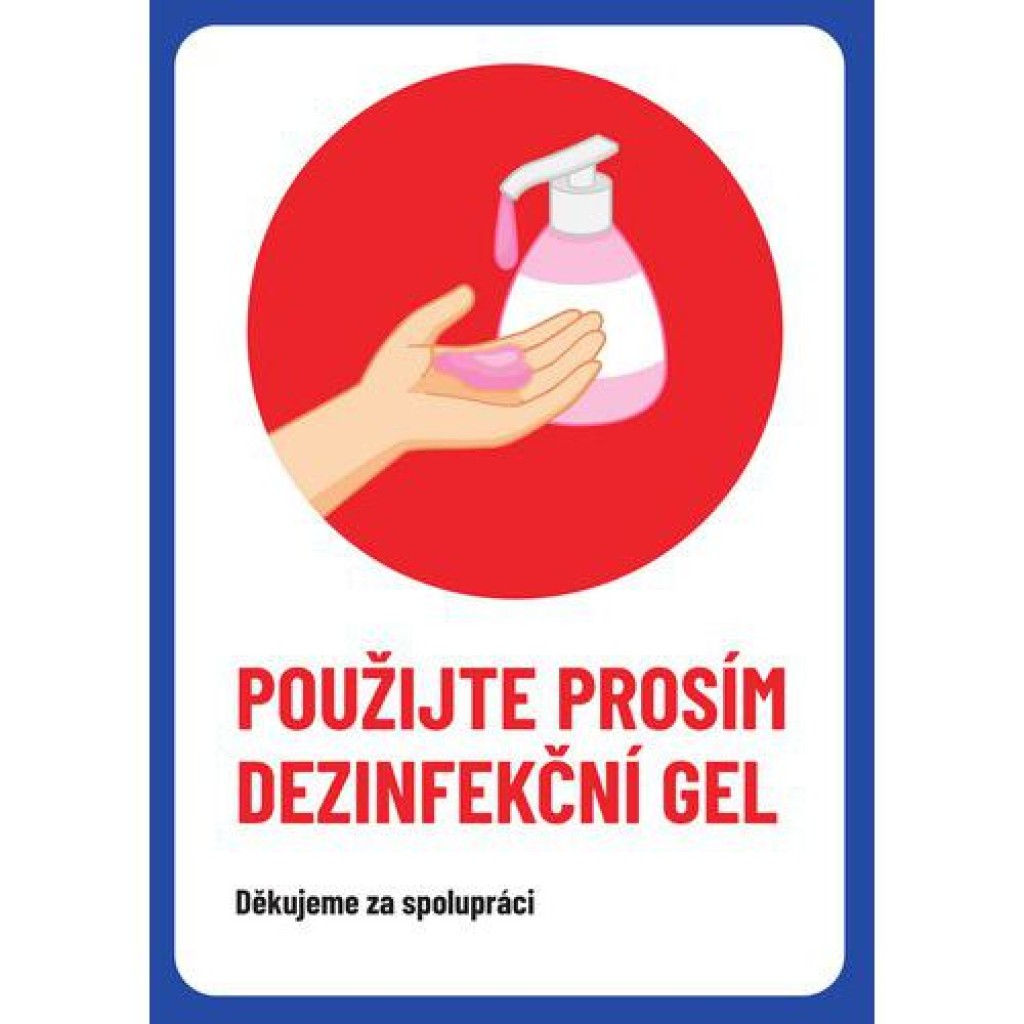 (obrázek pro) Použijte dezinfekční gel, plast, 297 x 210 x 0,5 mm, A4