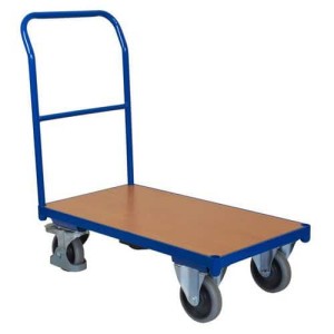 (obrázek pro) Plošinový vozík s madlem, do 400 kg, 97,5 x 97,5 x 50 cm, modrý