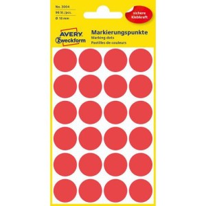 (obrázek pro) Samolepicí kulaté etikety Avery Zweckform, papírové, průměr 18 mm, červené