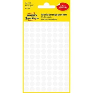 (obrázek pro) Samolepicí kulaté etikety Avery Zweckform, papírové, průměr 8 mm, bílé