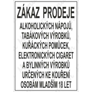 (obrázek pro) Zákaz prodeje alkoholických a tabákových výrobku osobám mladším 18-ti let, samolepka 210 x 297 x 0,1 mm A4