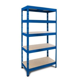 (obrázek pro) Kovový regál Manutan Expert Rapid 3, 180 x 90 x 60 cm, 250 kg/police, 5 dřevovláknitých HDF polic, modrý